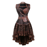 Lizakosht Carnival Medieval Steampunk Gothic Leather Vest Women Palace Vintage Corset Girdle Waistband Sexy Slim Retro Bodycon Party Dress